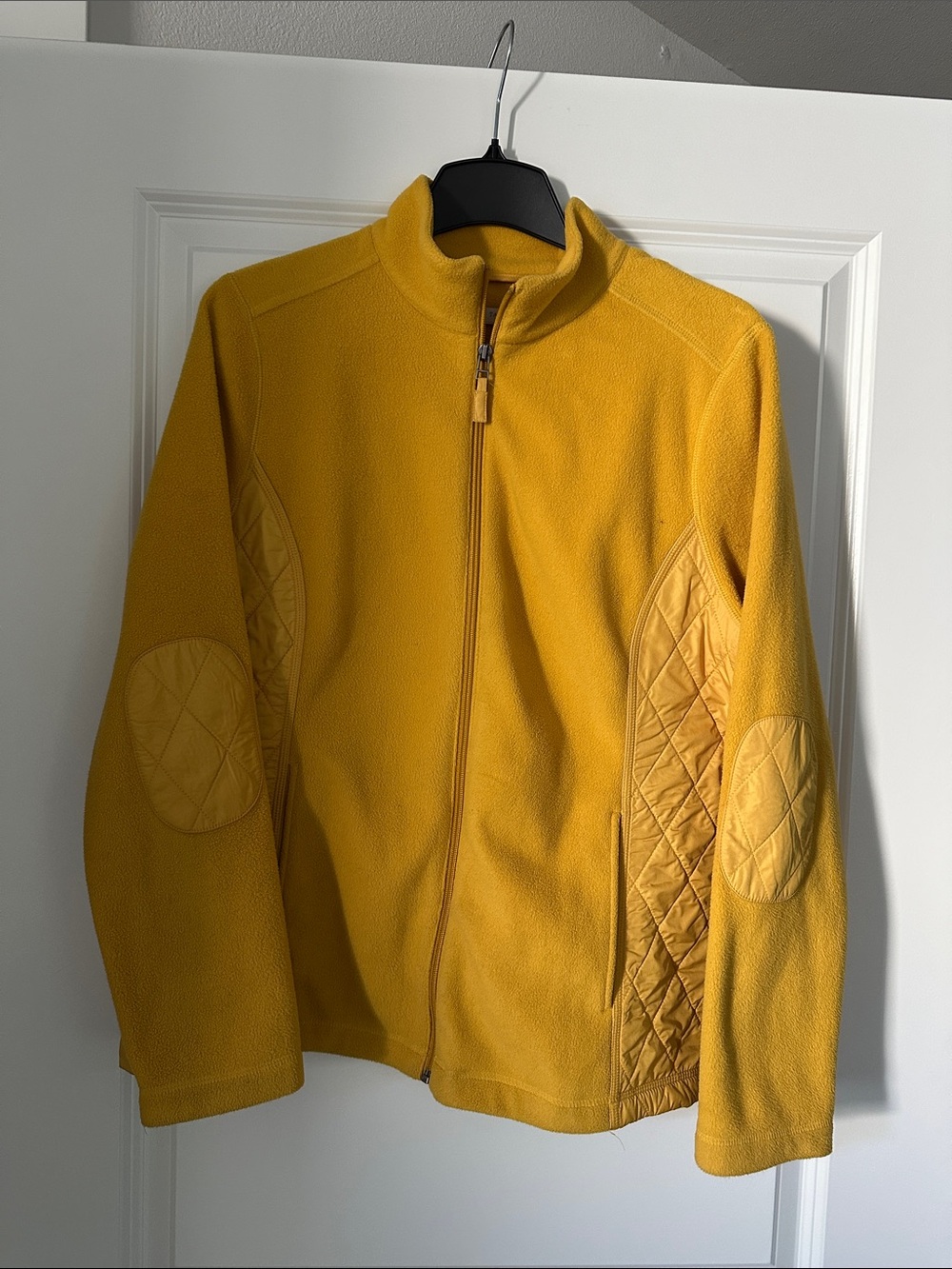 Talbots Mustard Yellow Quilted-Panel Full-Zip Fleece Jacket